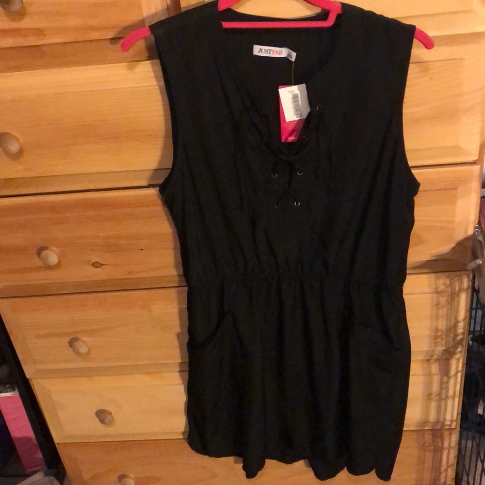 Black lace up front dress